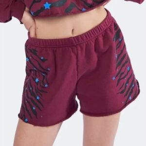 Spirit Jersey Cut Off Sweat Shorts Maroon Elastic Waist Raw Hem Size Medium